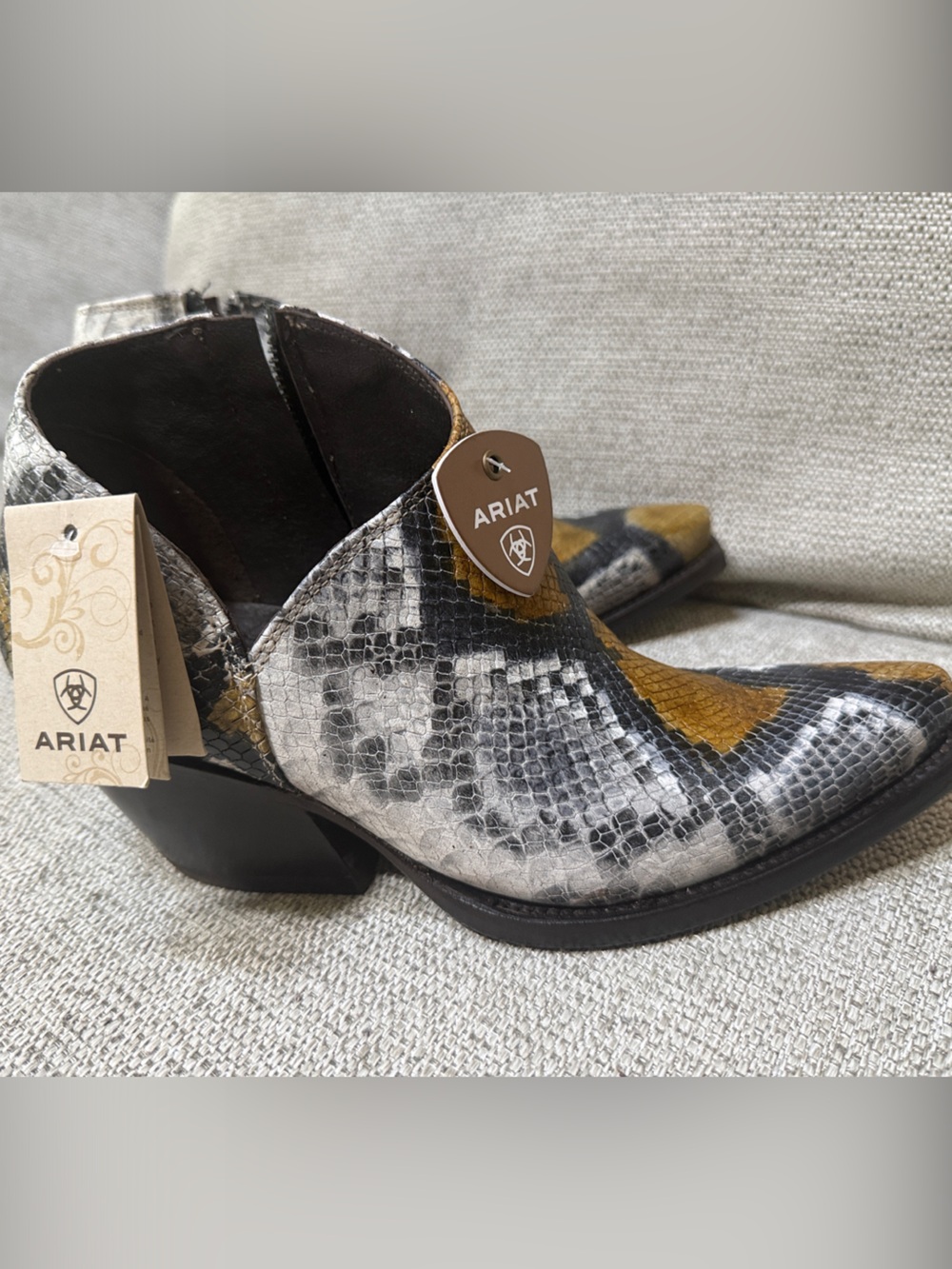 Ariat womens Snake-Print Cowboy Boots in Black, Gray & Brown